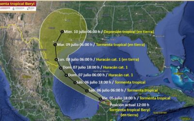 huracán Beryl se desplaza hacia el norte, sobre Texas, EU