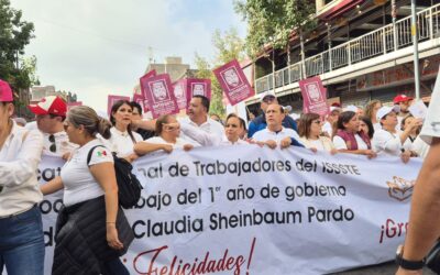 Asiste el SNTISSSTE y su líder Norma Rodriguez a informe de Sheinbaum
